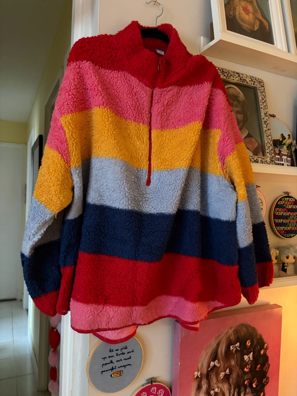 Cozy Multi-Color Sherpa Half-Zip Pullover Sweater U7